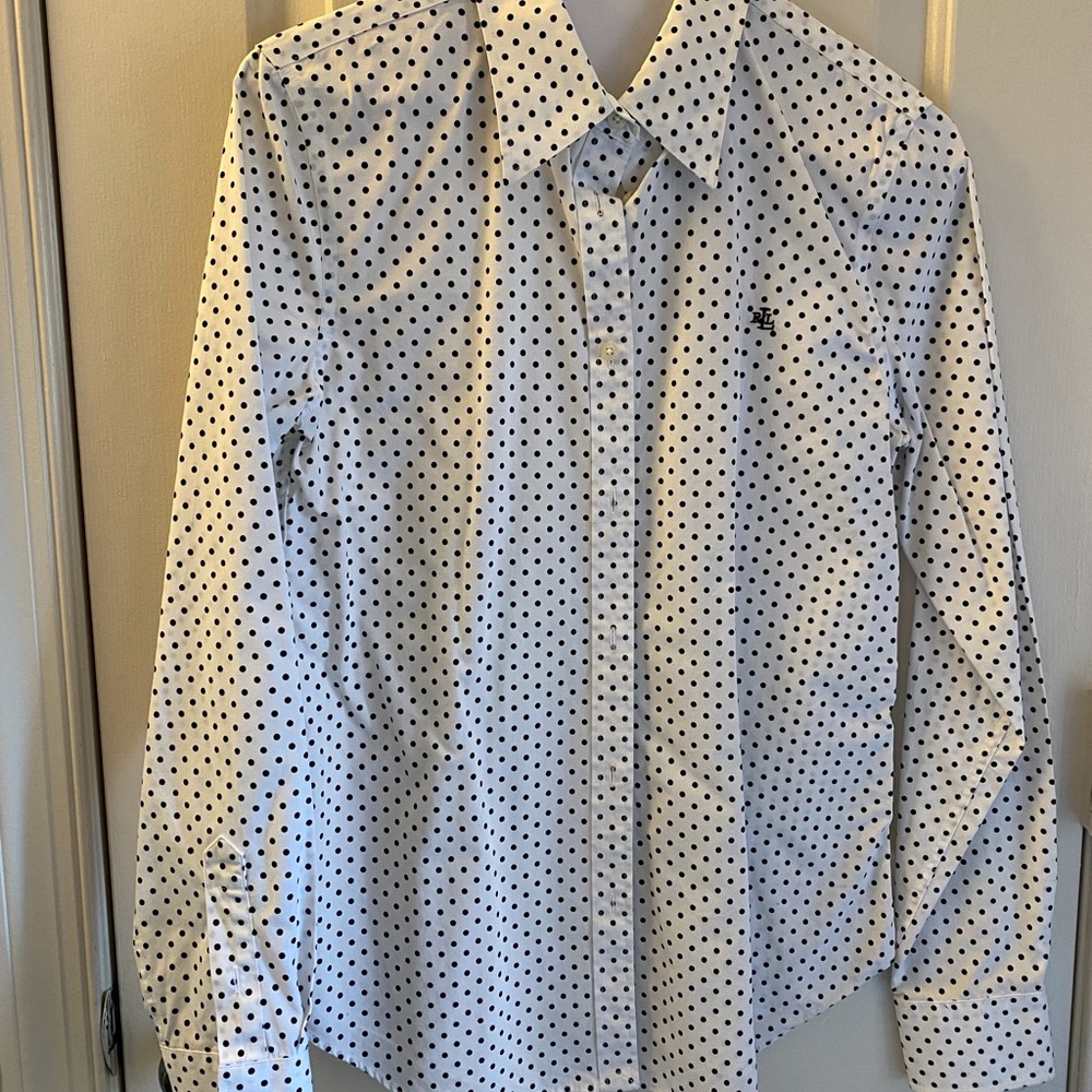 Women’s Ralph Lauren White Polka Dot Button-Down Shirt